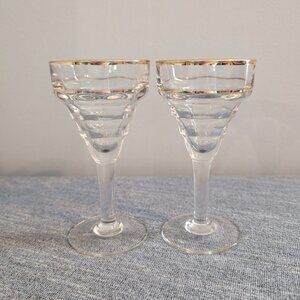 Pair of Antique French Dessert/Cordial Glasses with Gold Rim
